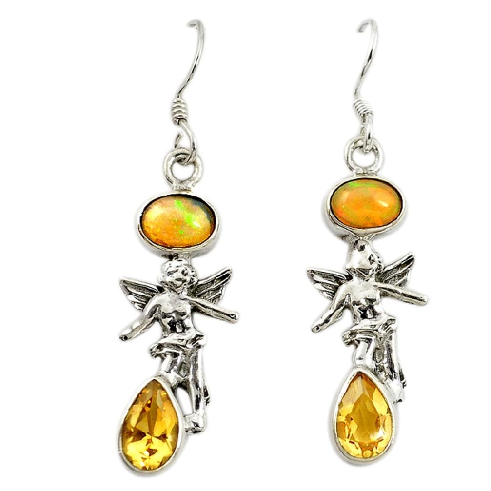 925 silver natural multi color ethiopian opal angel wings fairy earrings d16711