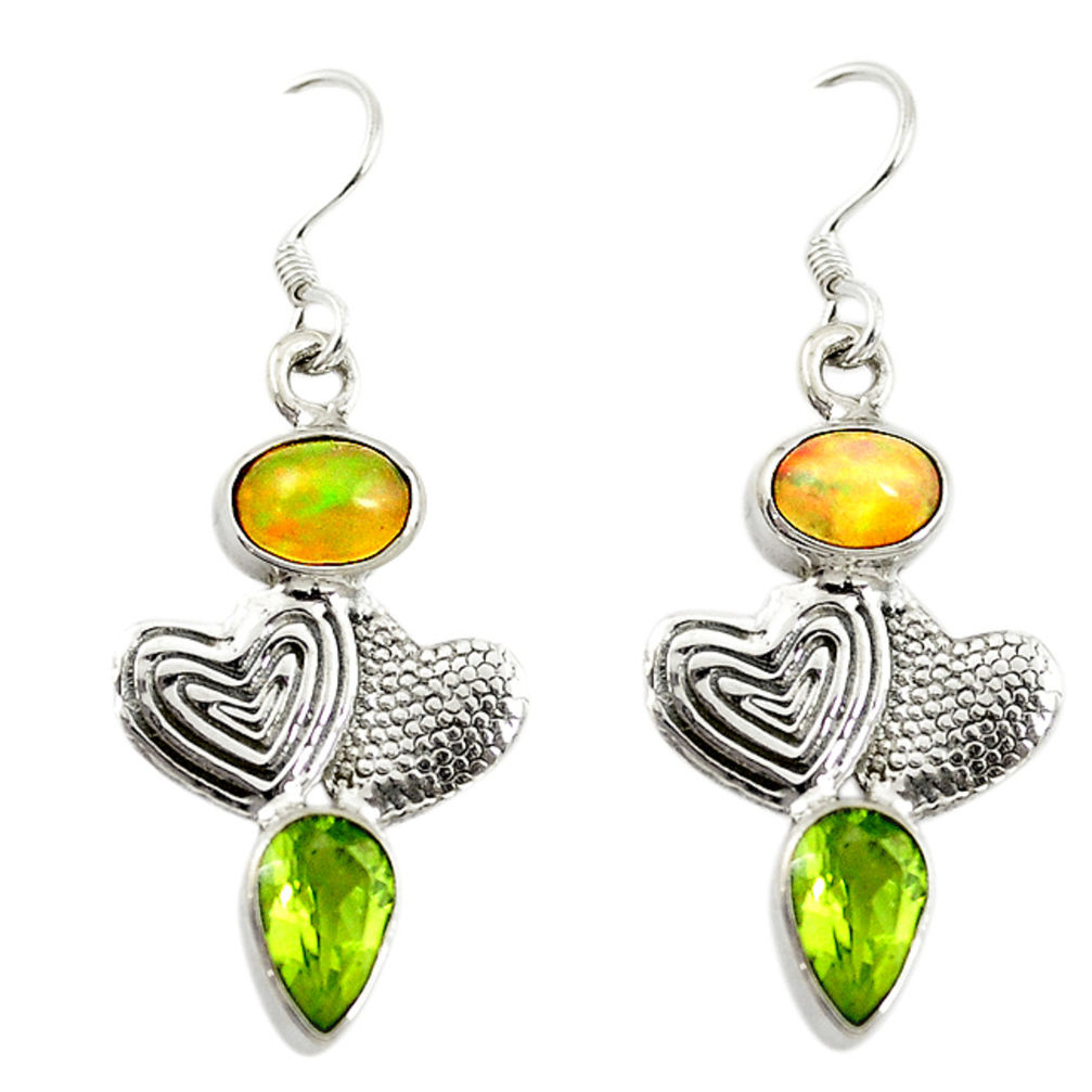 Natural multi color ethiopian opal 925 silver couple hearts earrings d16712