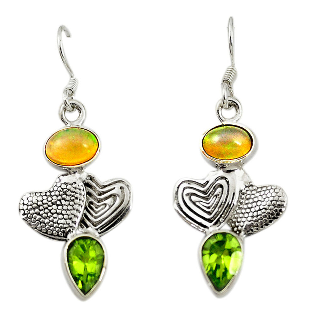 Natural multi color ethiopian opal 925 silver couple hearts earrings d16714
