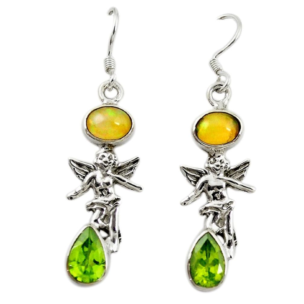 Natural multi color ethiopian opal 925 silver angel wings fairy earrings d16715