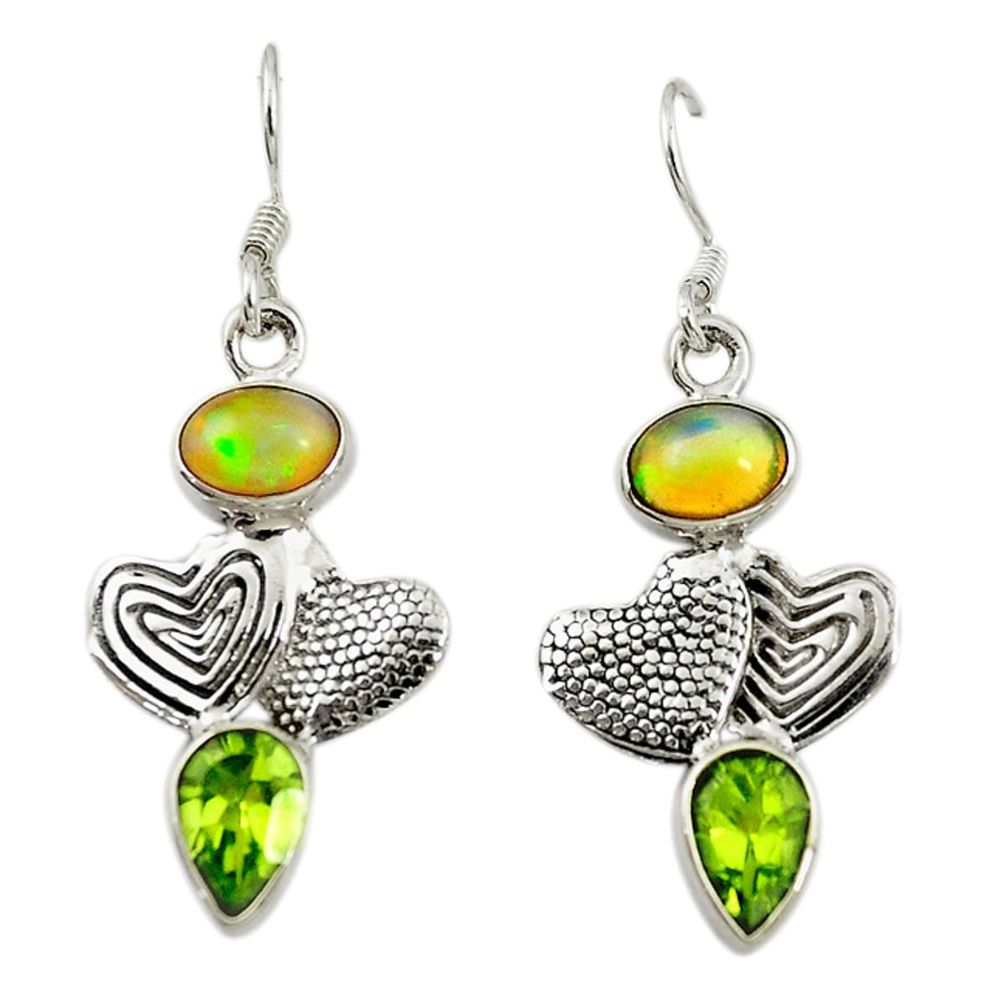 Natural multi color ethiopian opal 925 silver couple hearts earrings d16719
