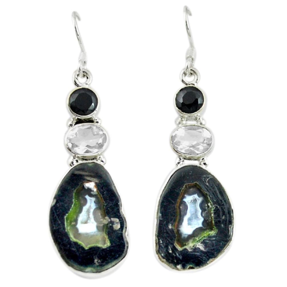 Natural black geode druzy onyx 925 sterling silver earrings jewelry d16742