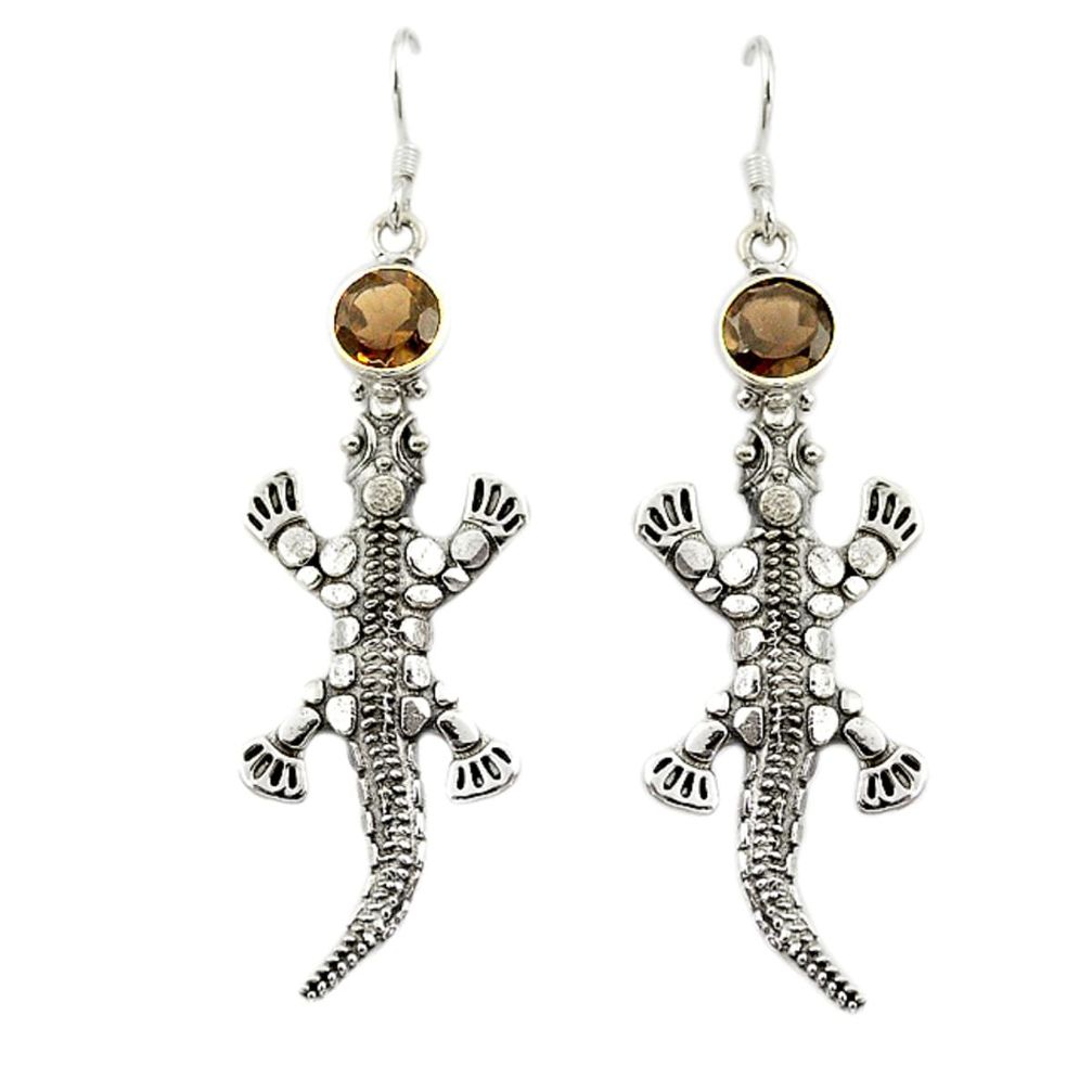 Brown smoky topaz 925 sterling silver dangle lizard earrings jewelry d16790
