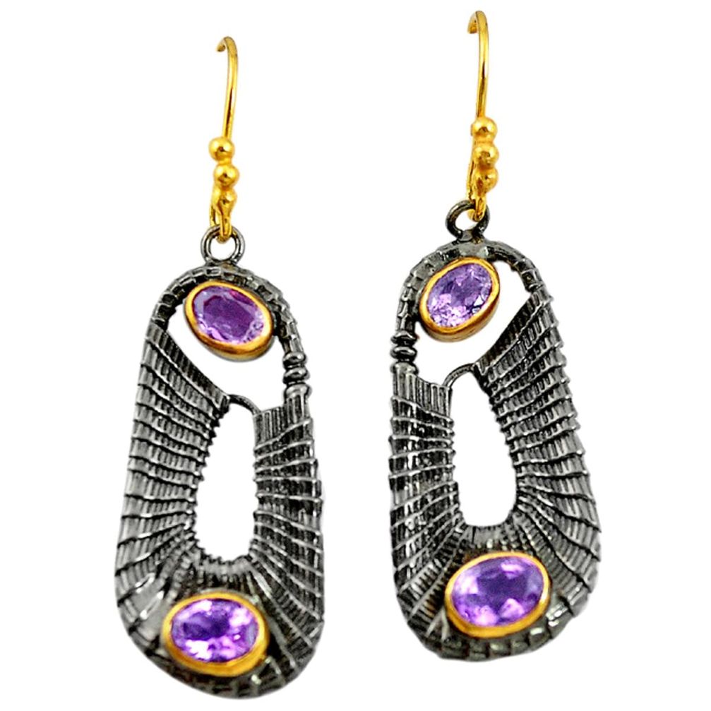 925 silver natural purple amethyst black rhodium gold dangle earrings d16815