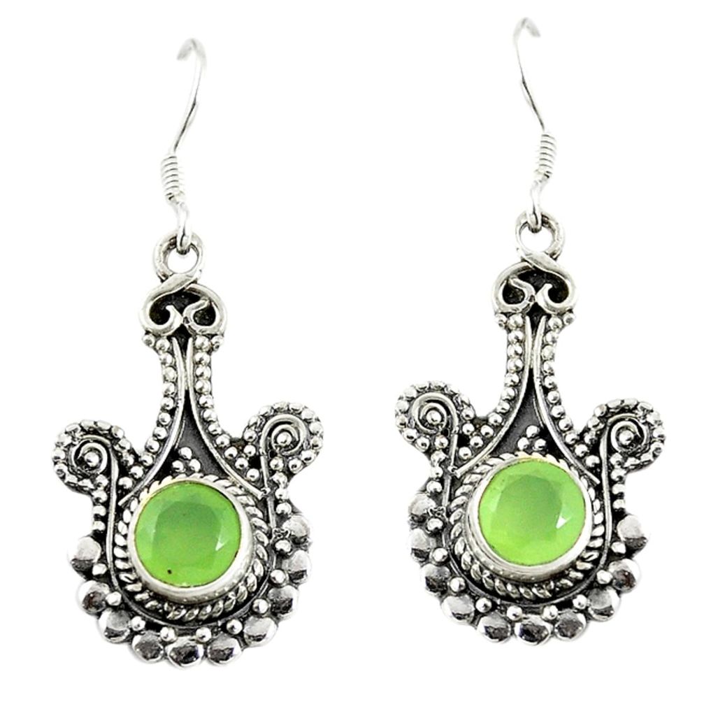 Natural green prehnite 925 sterling silver dangle earrings d17298