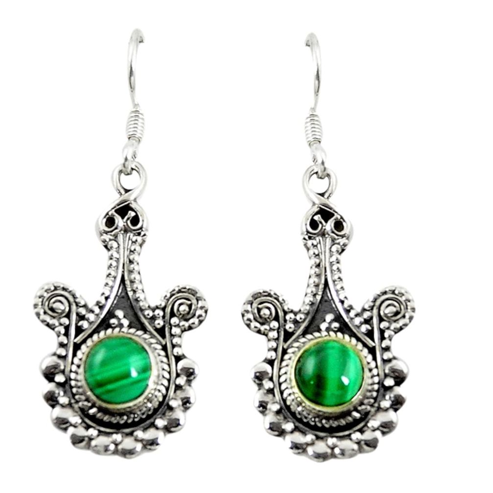 Natural green malachite (pilot's stone) 925 silver earrings jewelry d17350