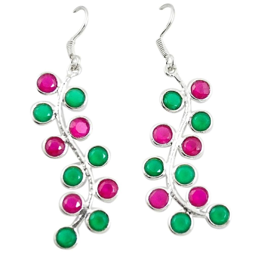 Red ruby green emerald quartz 925 sterling silver dangle earrings d17386
