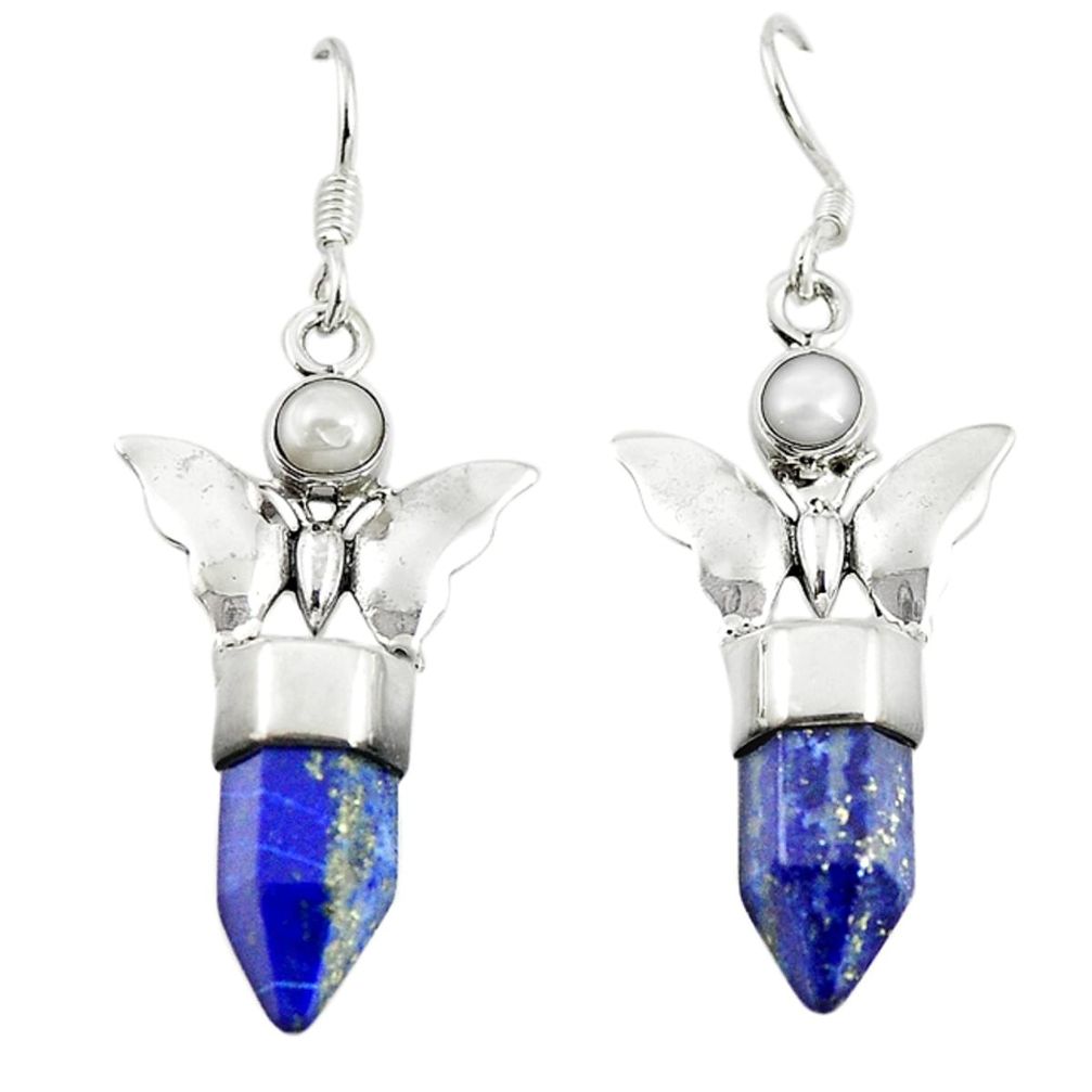 Natural blue lapis lazuli pearl 925 silver butterfly earrings jewelry d17390