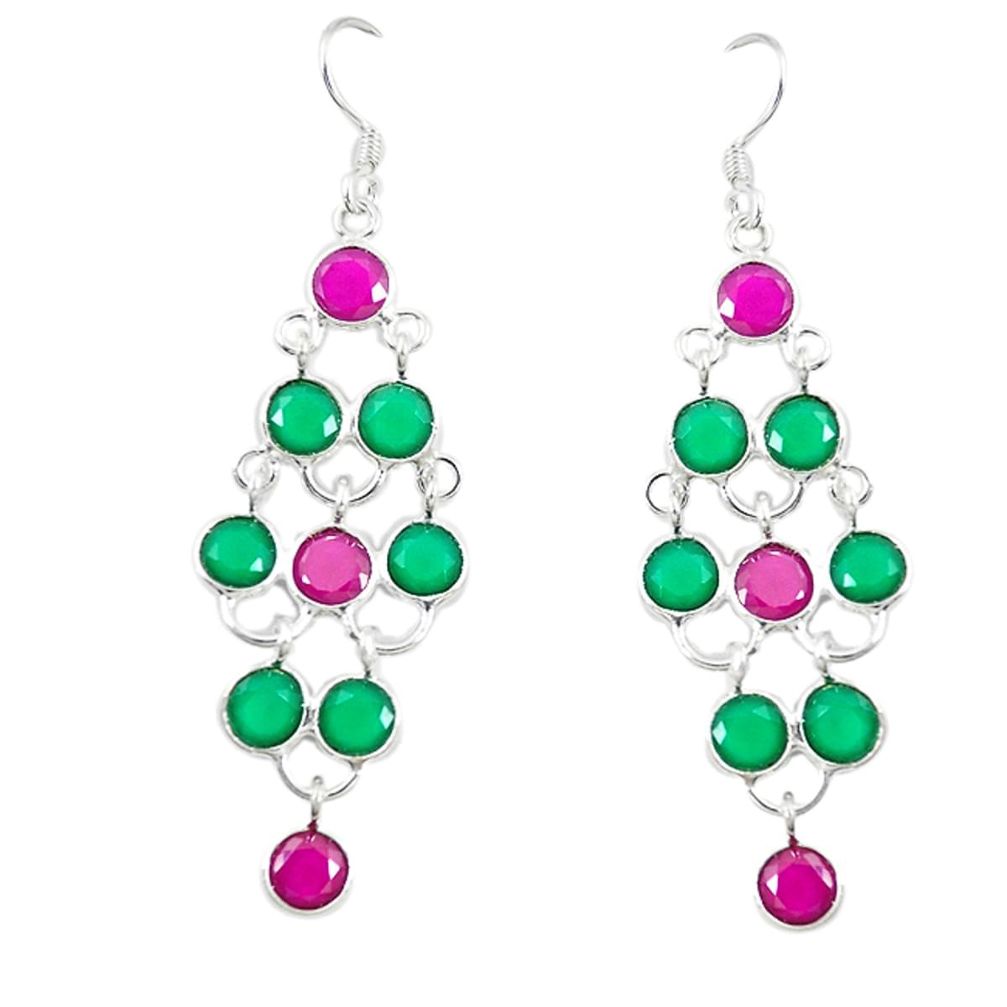 Red ruby green emerald quartz 925 silver dangle earrings d17393