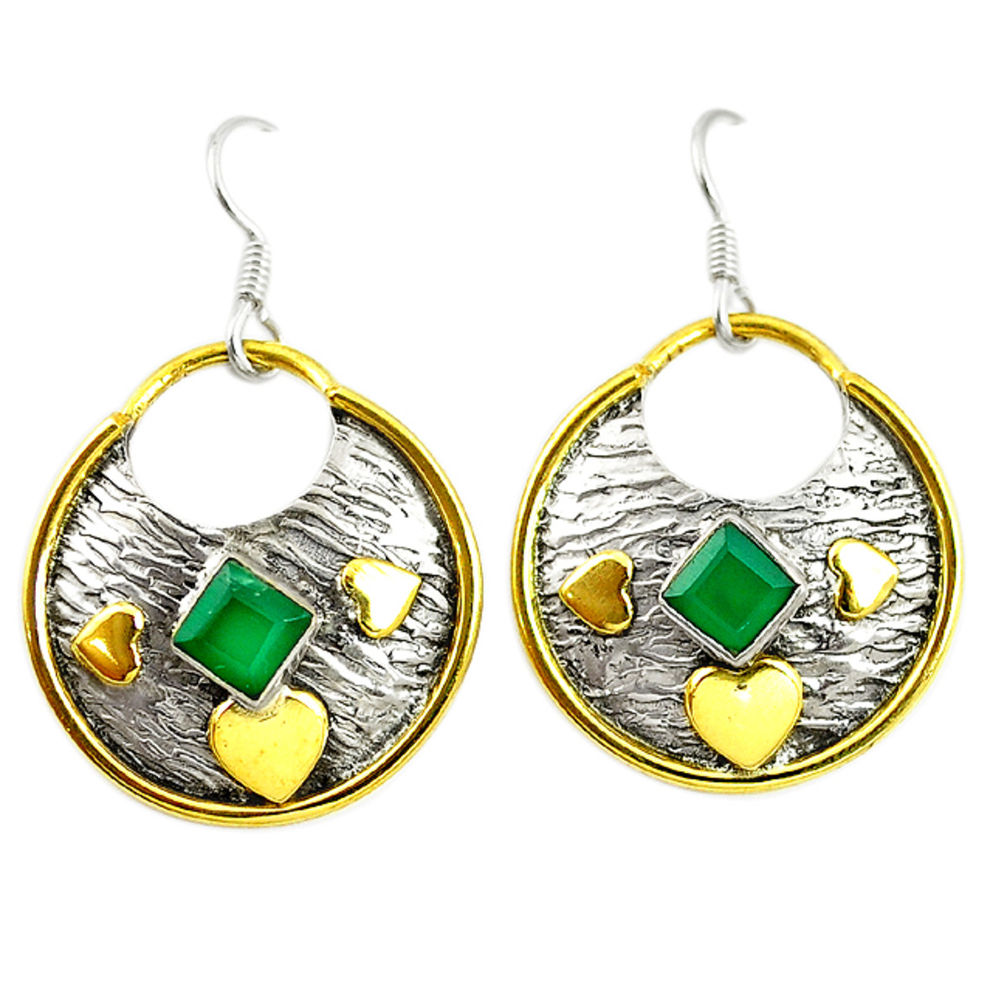 l green chalcedony 925 silver two tone dangle earrings d17428