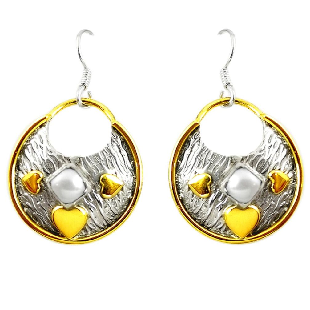 925 silver victorian natural white pearl two tone dangle earrings d17429