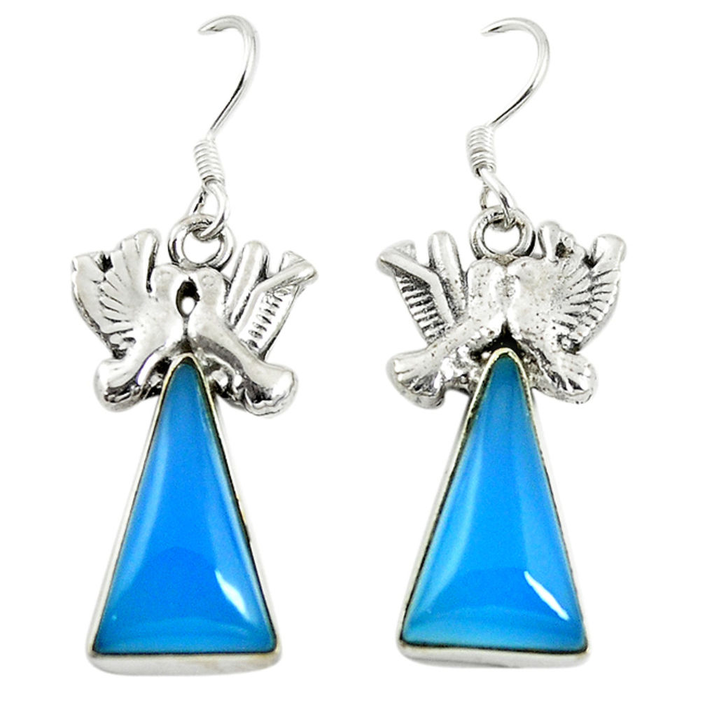 Natural blue chalcedony 925 sterling silver love birds earrings d17446
