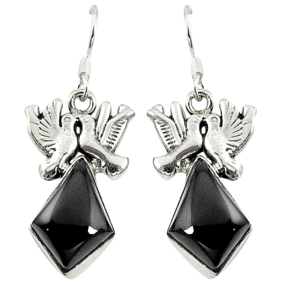 Natural black onyx 925 sterling silver love birds earrings jewelry d17447