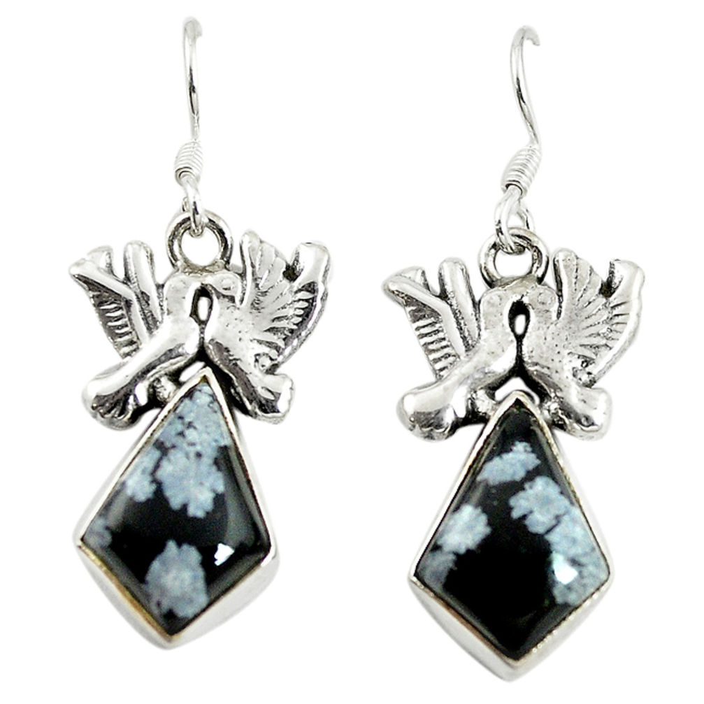 925 silver natural black australian obsidian love birds earrings jewelry d17458