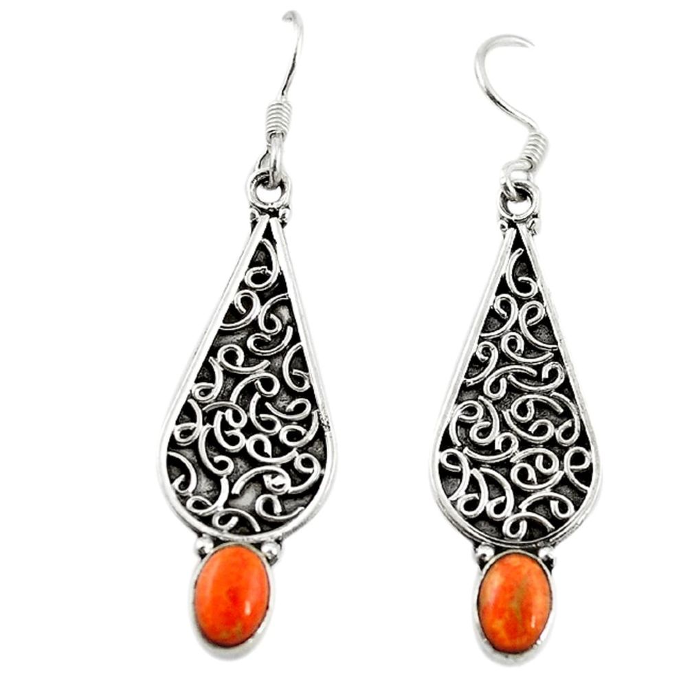 Red copper turquoise 925 sterling silver dangle earrings jewelry d18086