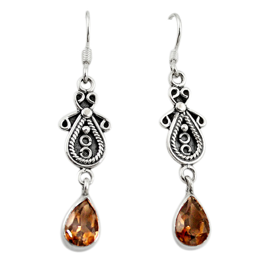 Brown smoky topaz 925 sterling silver dangle earrings jewelry d18103