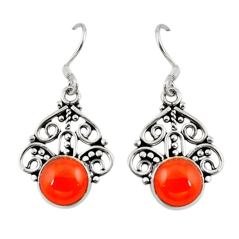 Natural orange cornelian (carnelian) 925 silver dangle earrings d18132