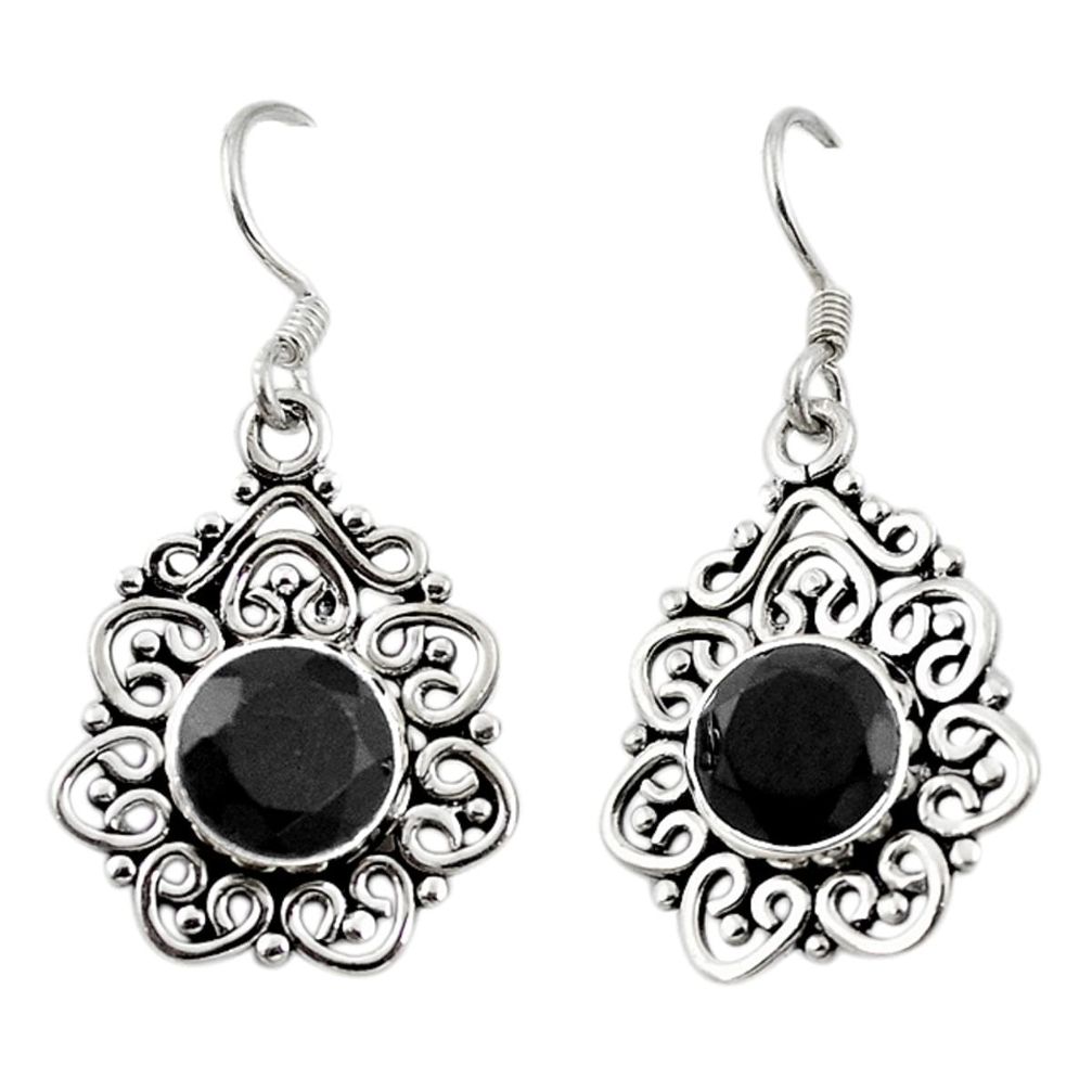 Natural black onyx 925 sterling silver dangle earrings jewelry d18144