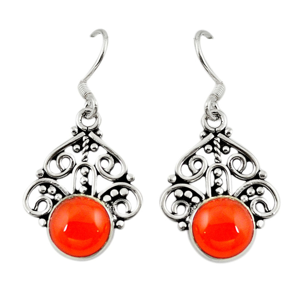 Natural orange cornelian (carnelian) 925 silver dangle earrings d18147