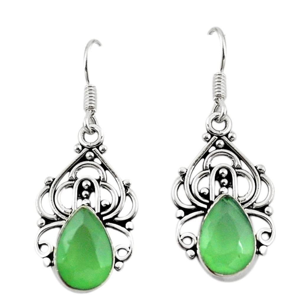 Natural green prehnite 925 sterling silver dangle earrings d18149