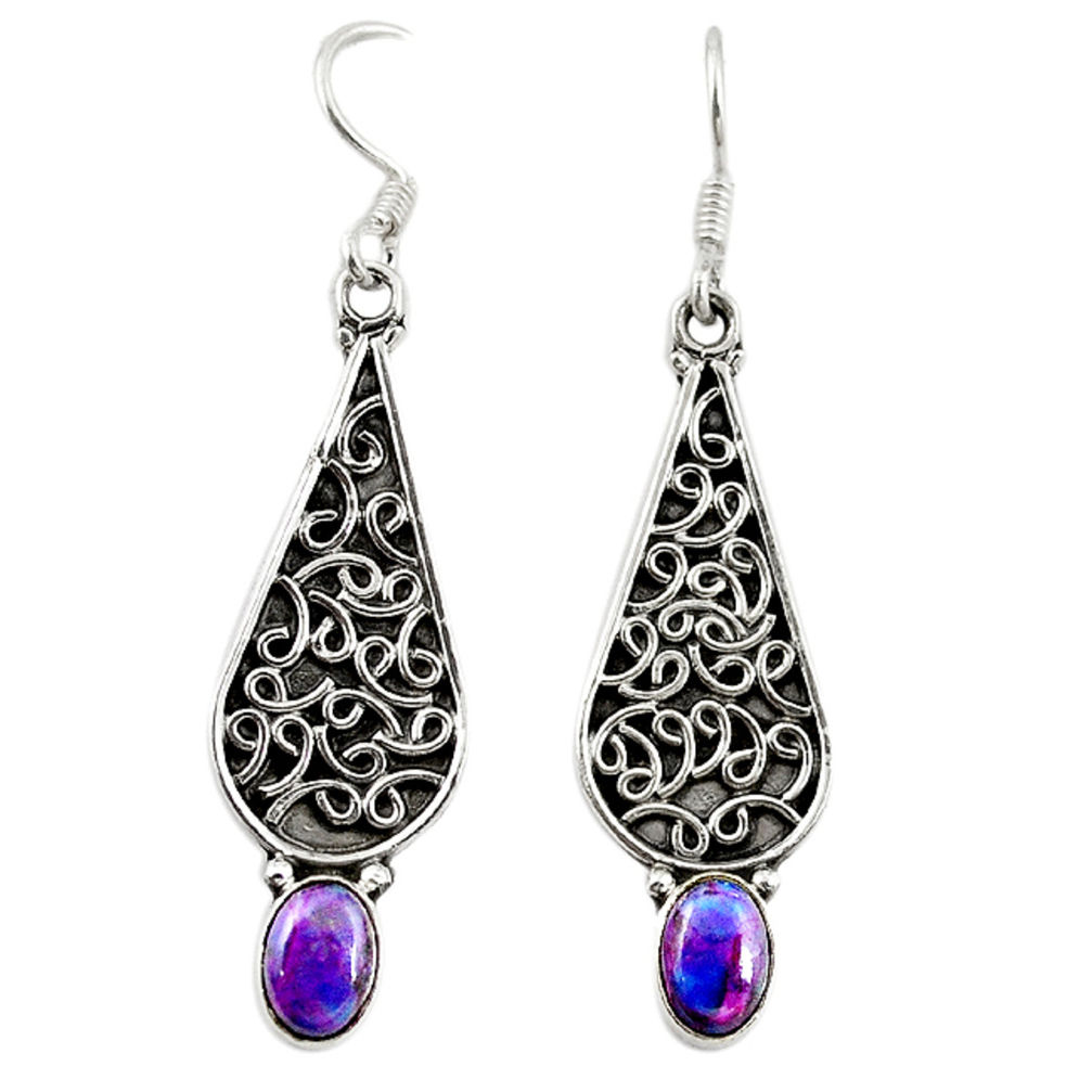 Purple copper turquoise 925 sterling silver dangle earrings d18156