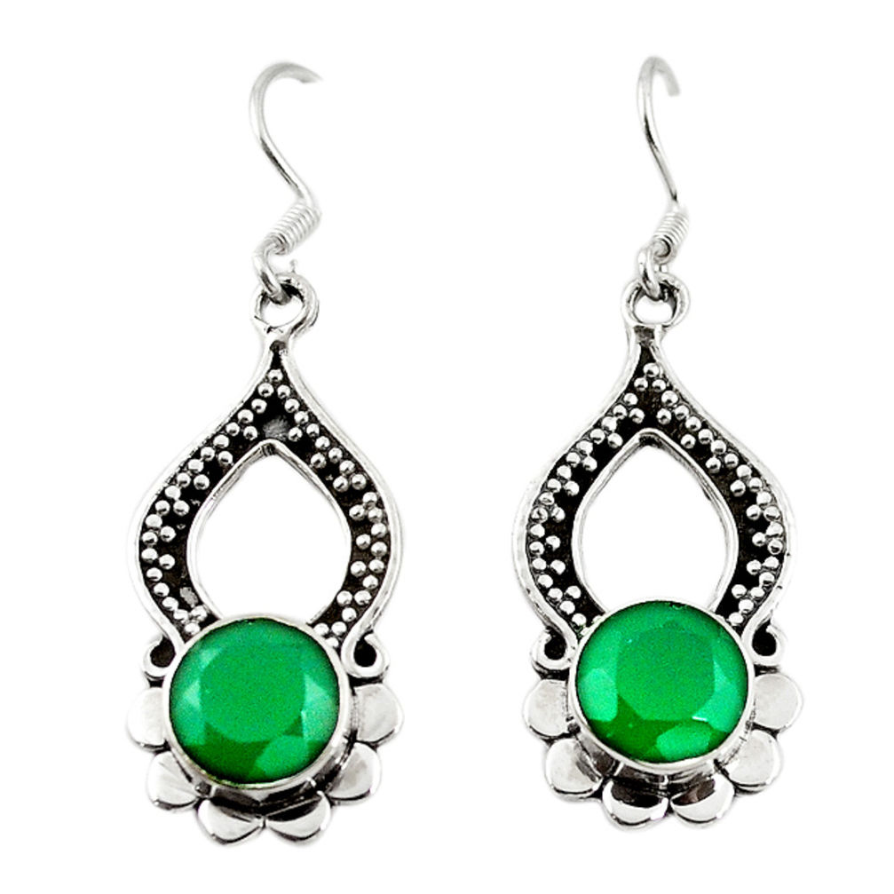 Natural green chalcedony 925 sterling silver dangle earrings d18161