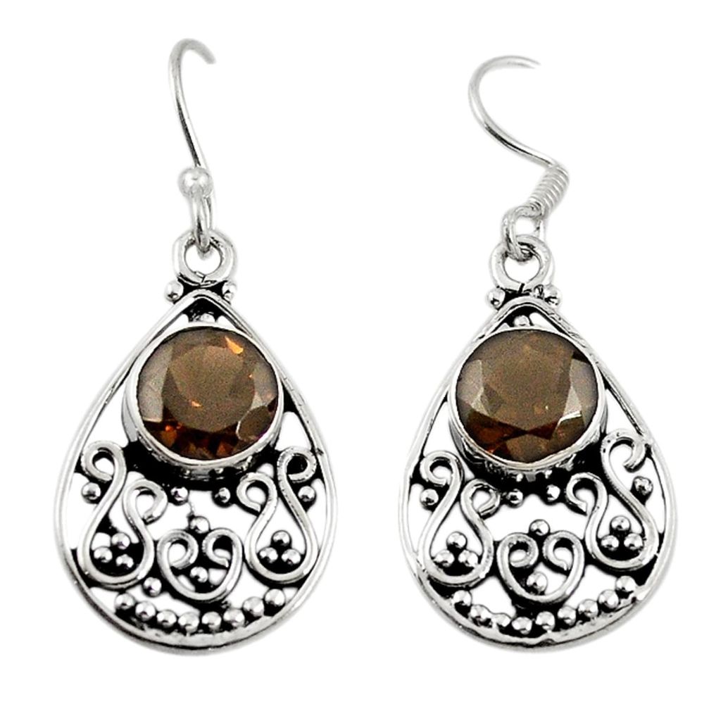 Brown smoky topaz 925 sterling silver dangle earrings jewelry d18162