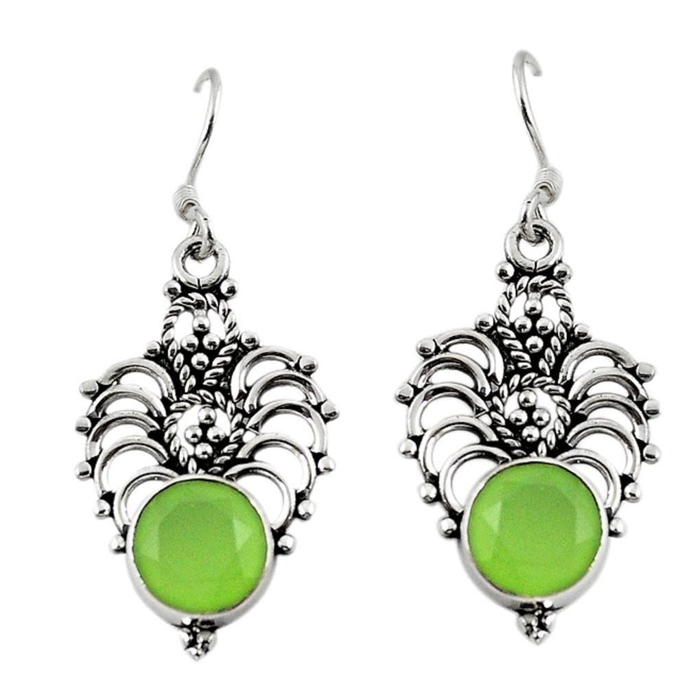 Natural green prehnite 925 sterling silver dangle earrings jewelry d18163