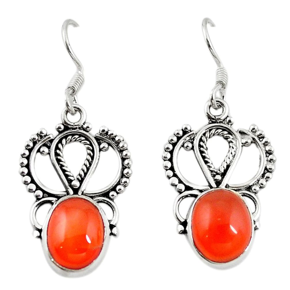 925 silver natural orange cornelian (carnelian) dangle earrings d18164