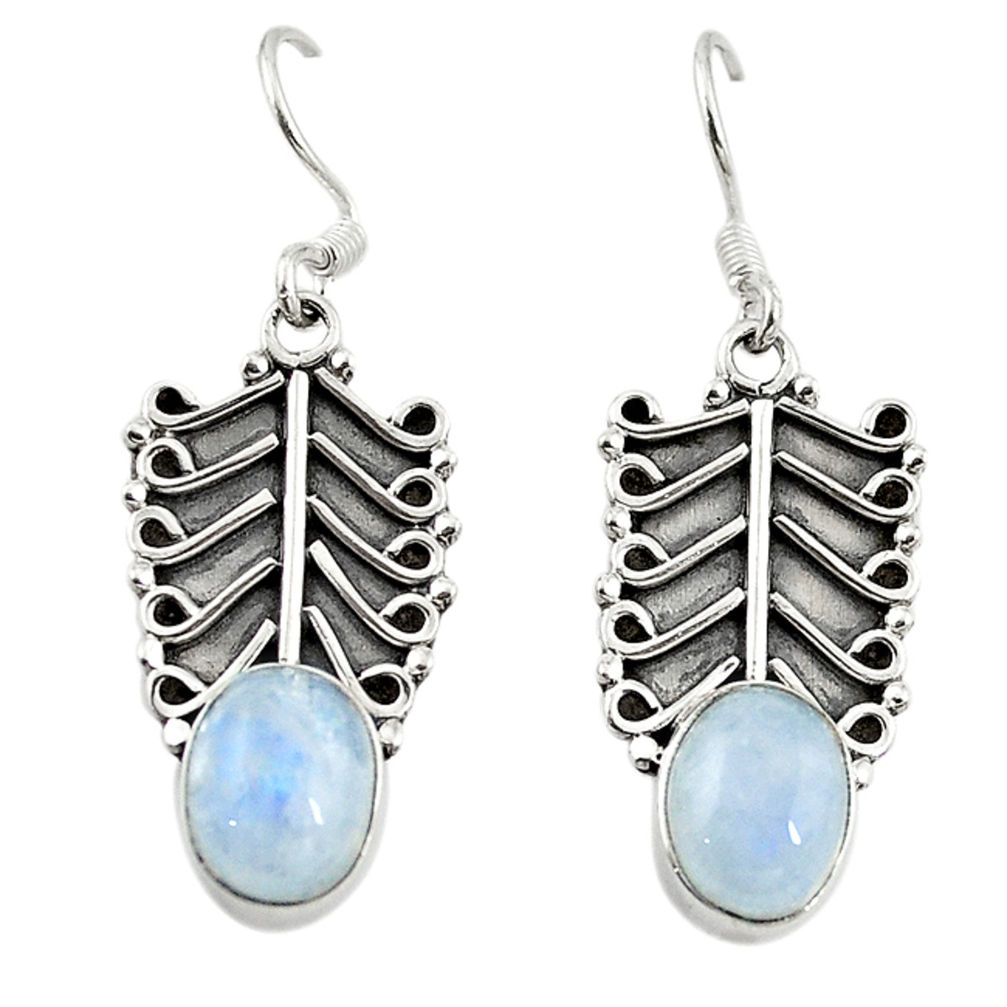 Natural rainbow moonstone 925 sterling silver dangle earrings d18166