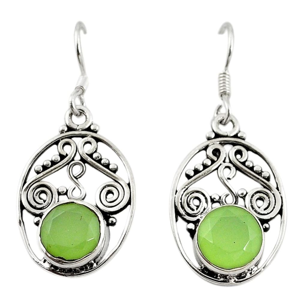 Natural green prehnite 925 sterling silver dangle earrings d18175