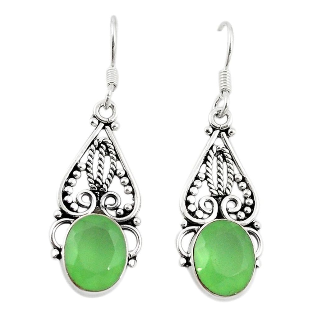 Natural green prehnite 925 sterling silver dangle earrings d18176
