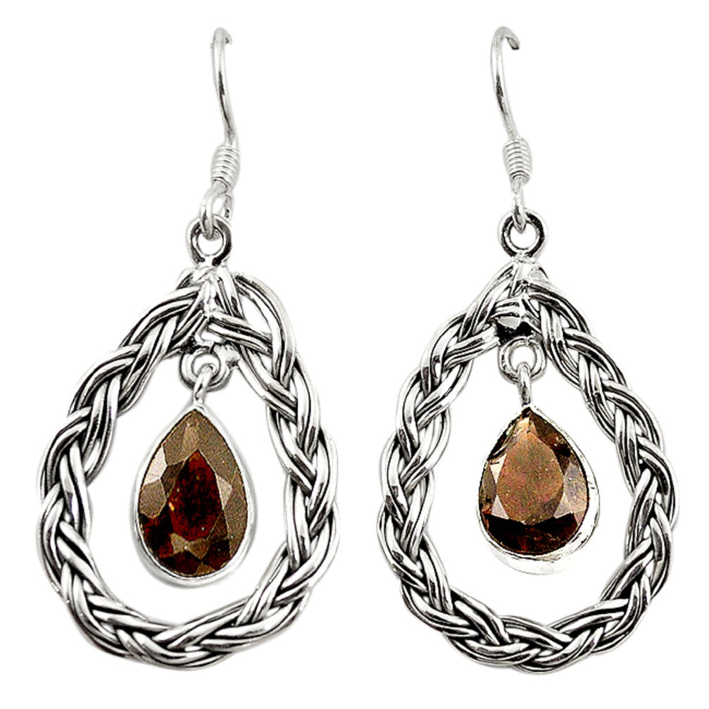 Natural brown smoky topaz 925 sterling silver dangle earrings d18201