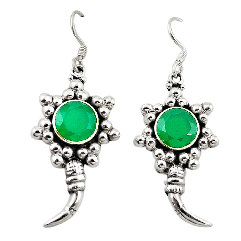 Natural green chalcedony 925 sterling silver dangle earrings d18210