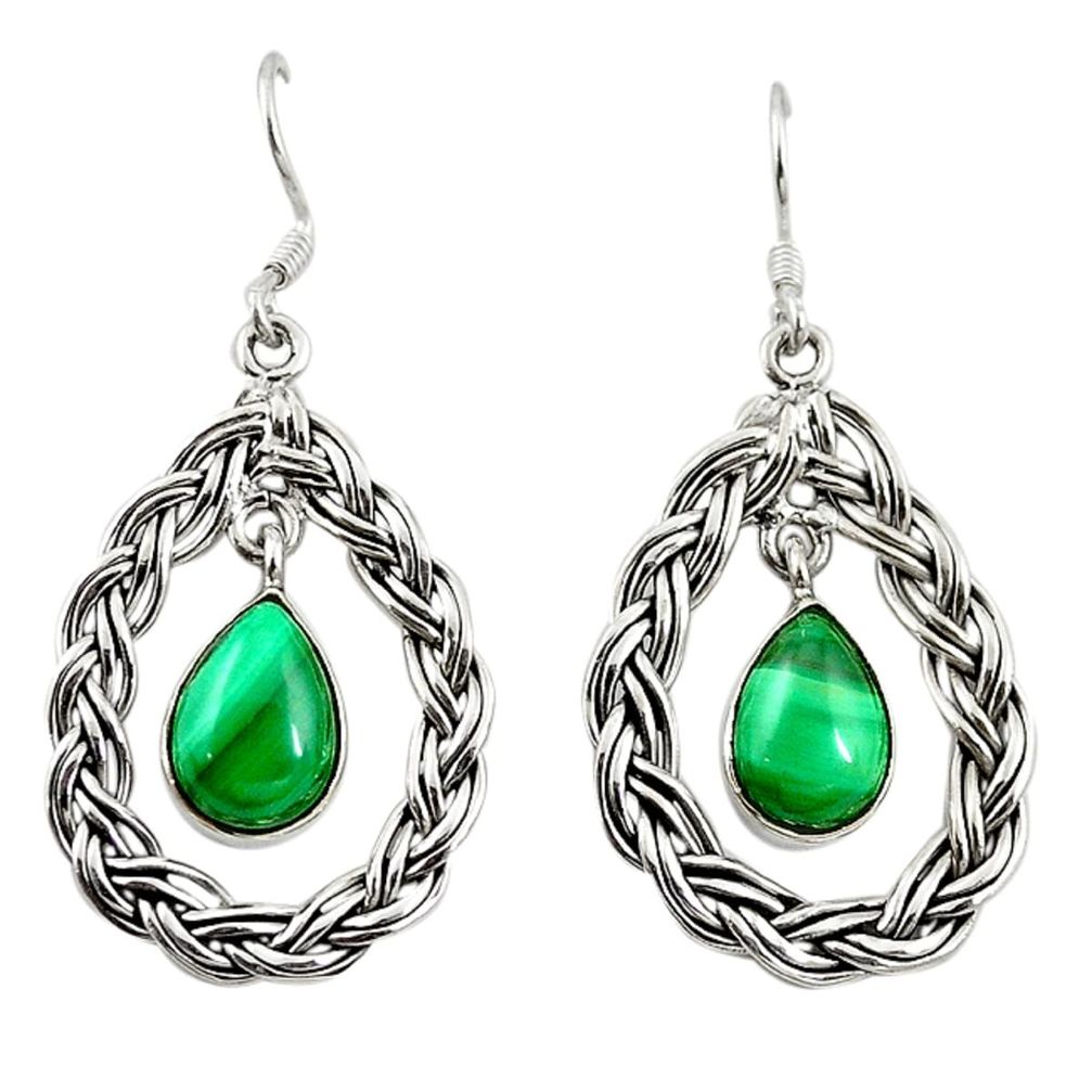 Natural green malachite (pilot's stone) 925 silver dangle earrings d18230