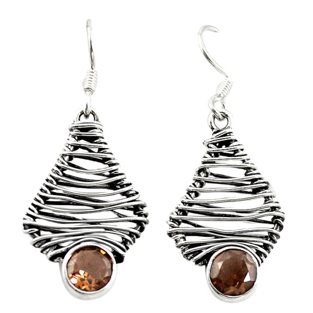 Brown smoky topaz 925 sterling silver dangle earrings jewelry d18237