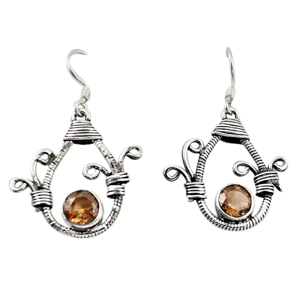 Brown smoky topaz 925 sterling silver dangle earrings jewelry d18243