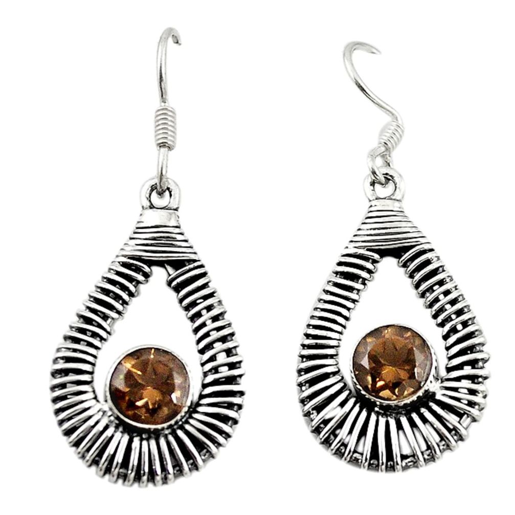 Brown smoky topaz 925 sterling silver dangle earrings jewelry d18244