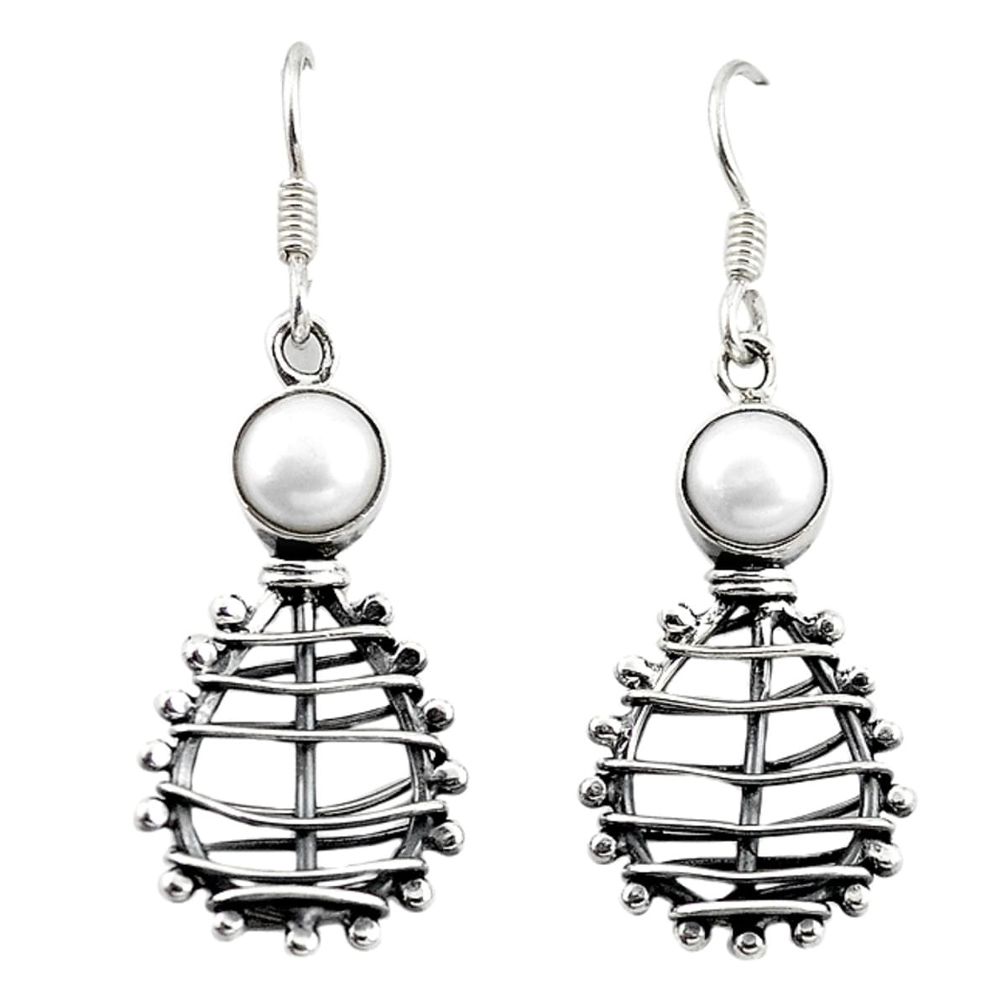 Natural white pearl 925 sterling silver dangle earrings jewelry d18251