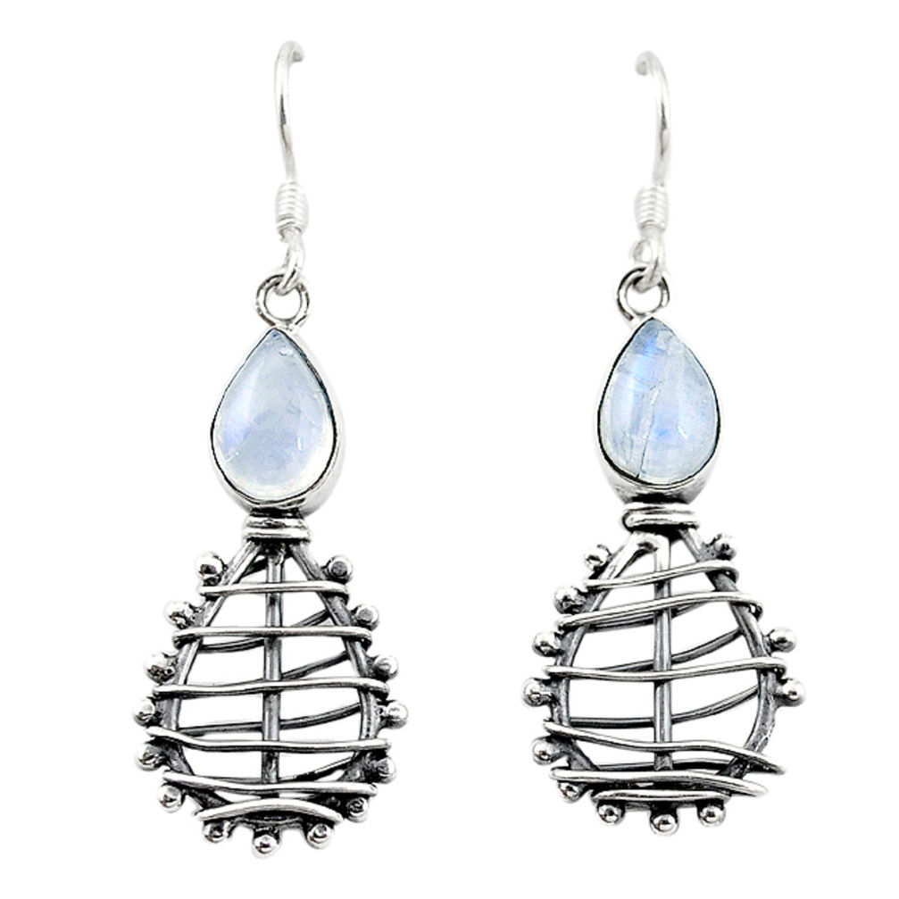 Natural rainbow moonstone 925 sterling silver dangle earrings d18252