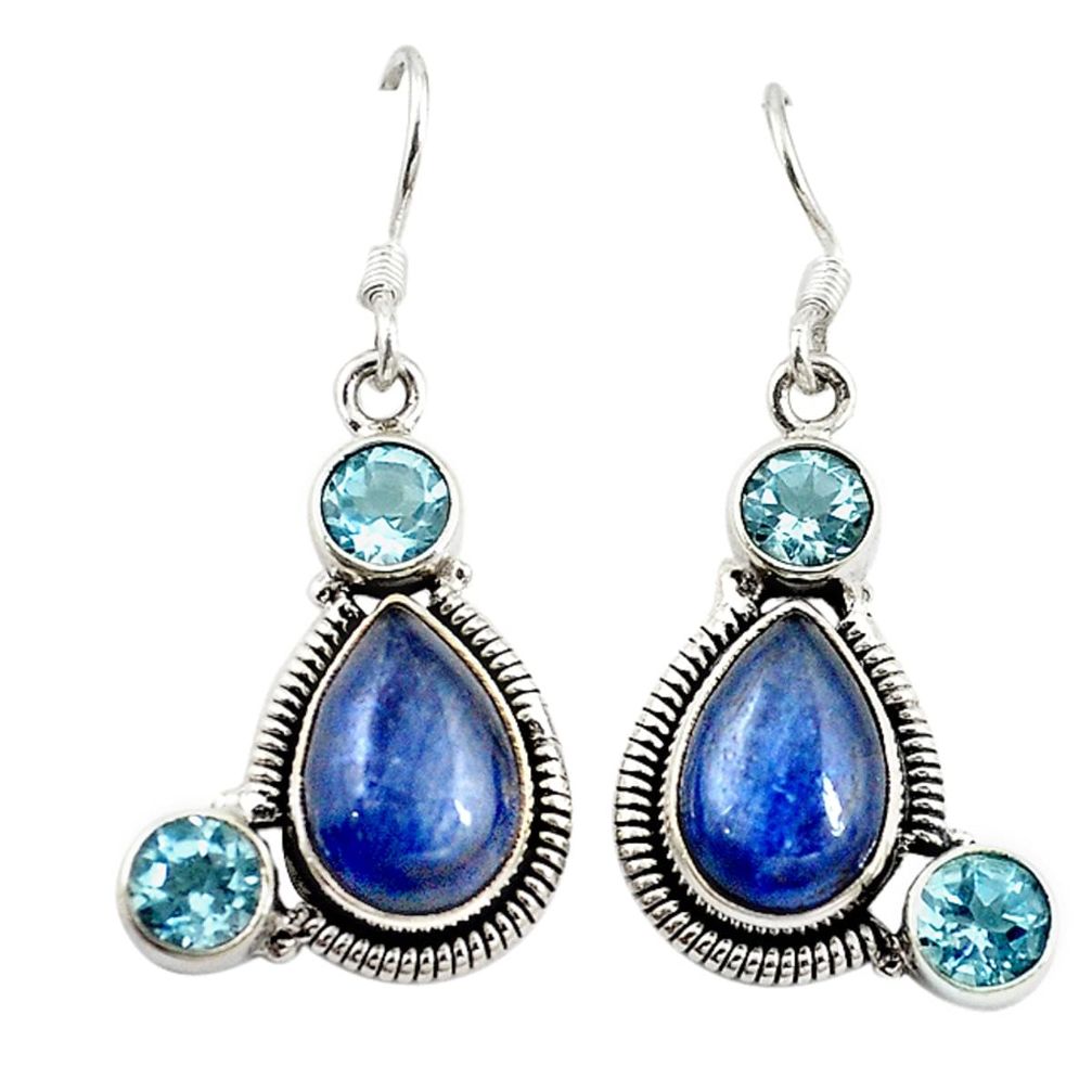 Natural blue kyanite topaz 925 sterling silver dangle earrings d18277