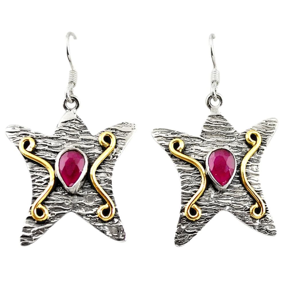 Red ruby quartz 925 sterling silver two tone star fish earrings d18294