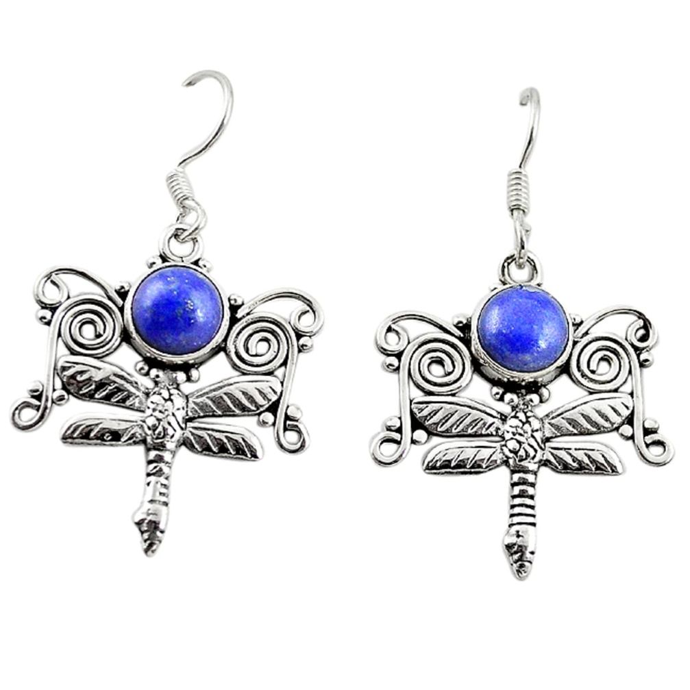 Natural blue lapis lazuli 925 sterling silver dragonfly earrings d18305