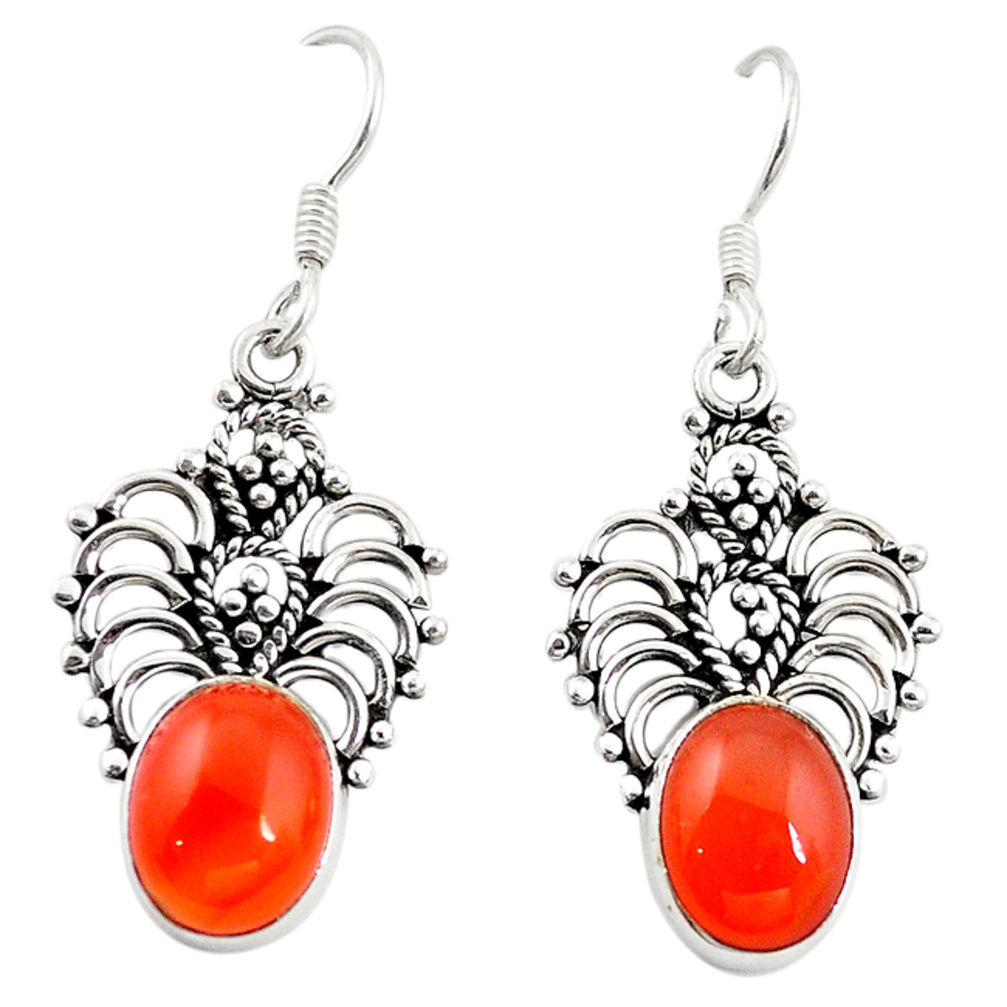 Natural orange cornelian (carnelian) 925 silver dangle earrings d18307
