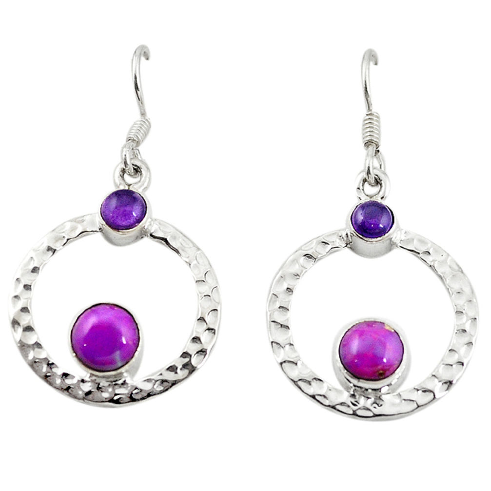 Purple copper turquoise amethyst 925 silver dangle earrings d18311