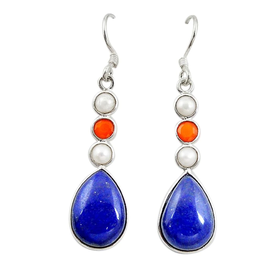 Natural blue lapis lazuli cornelian 925 silver dangle earrings d18644