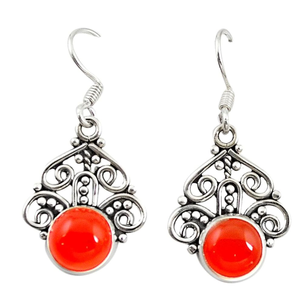 Natural orange cornelian (carnelian) 925 silver dangle earrings d18651