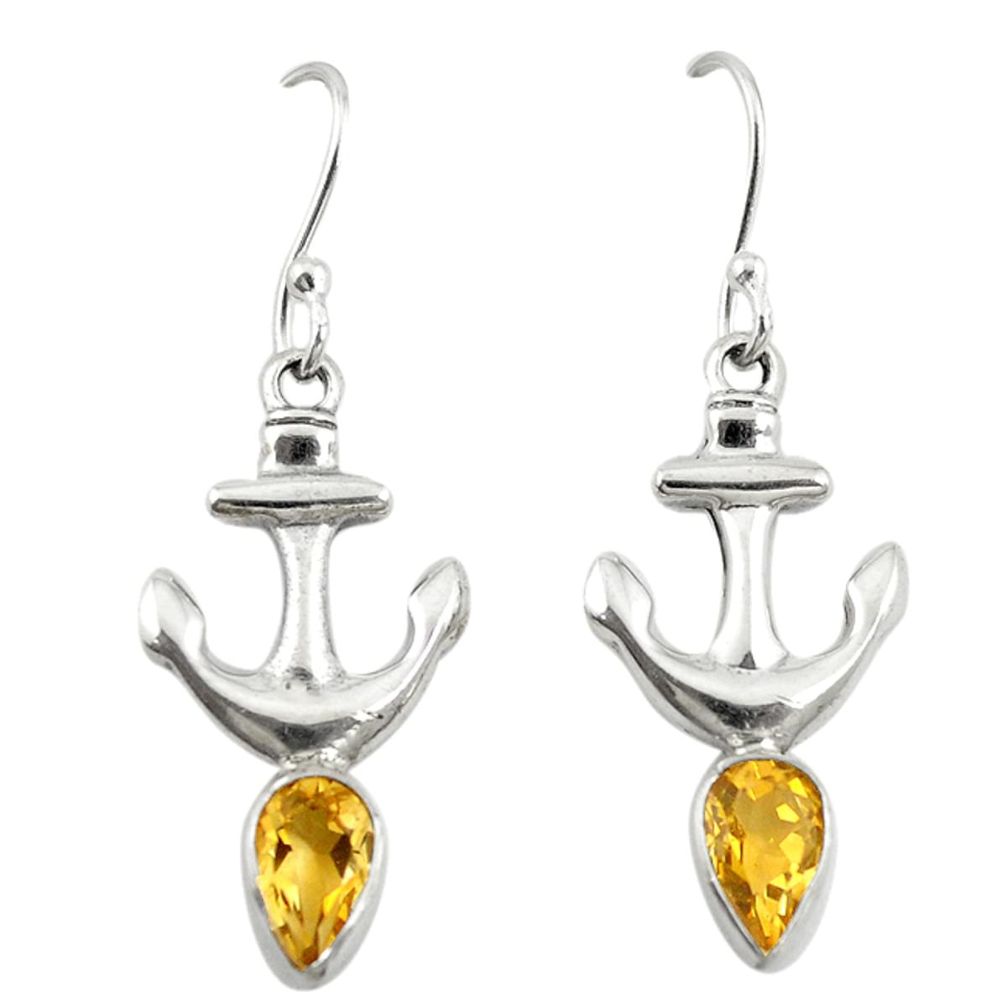 Natural yellow citrine 925 sterling silver dangle anchor charm earrings d19686