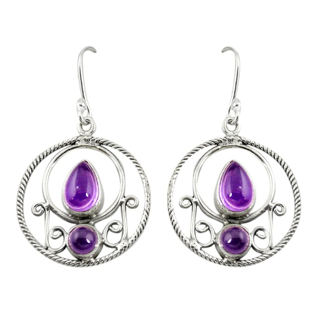 Natural purple amethyst 925 sterling silver dangle earrings d19694