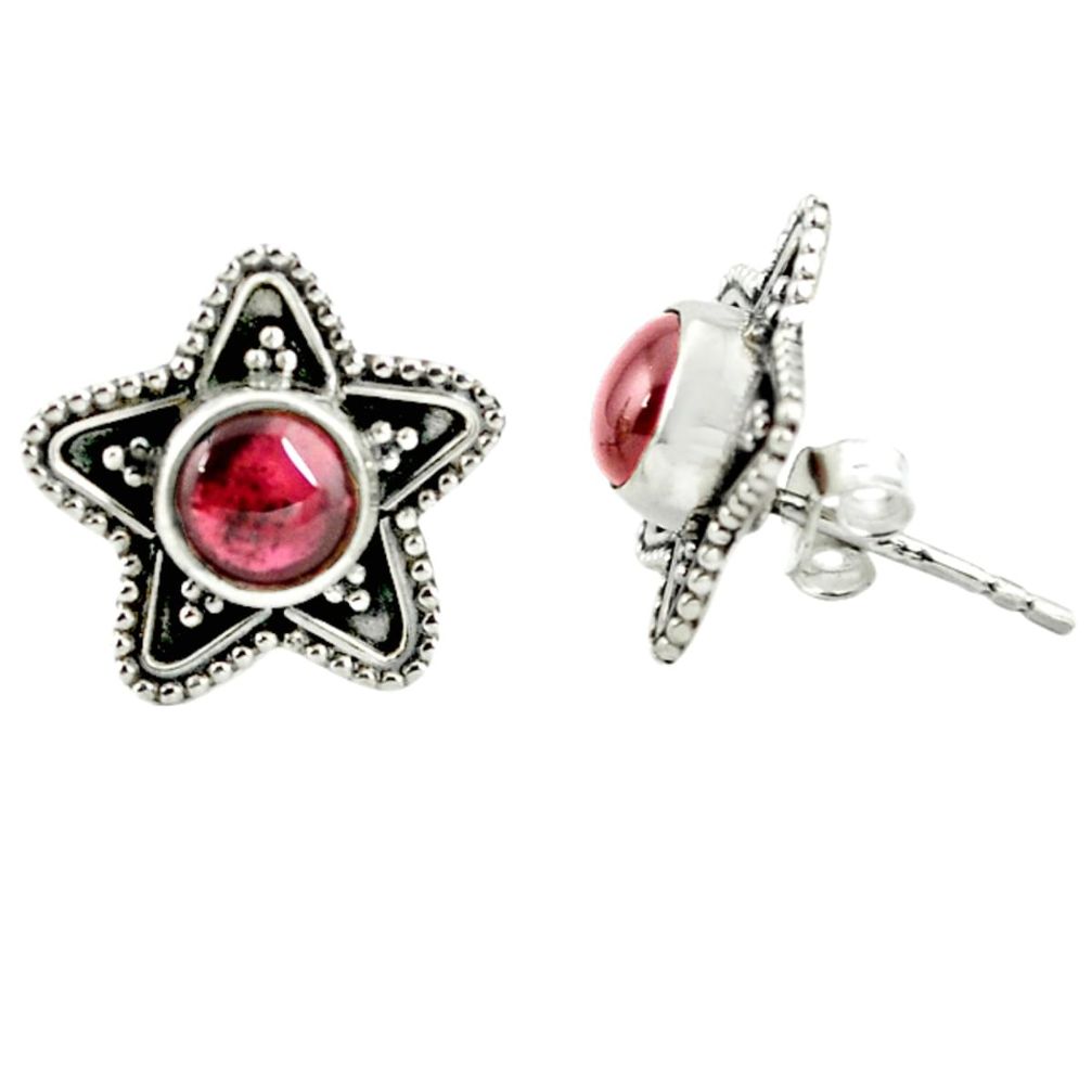 Natural red garnet 925 sterling silver stud earrings jewelry d1970